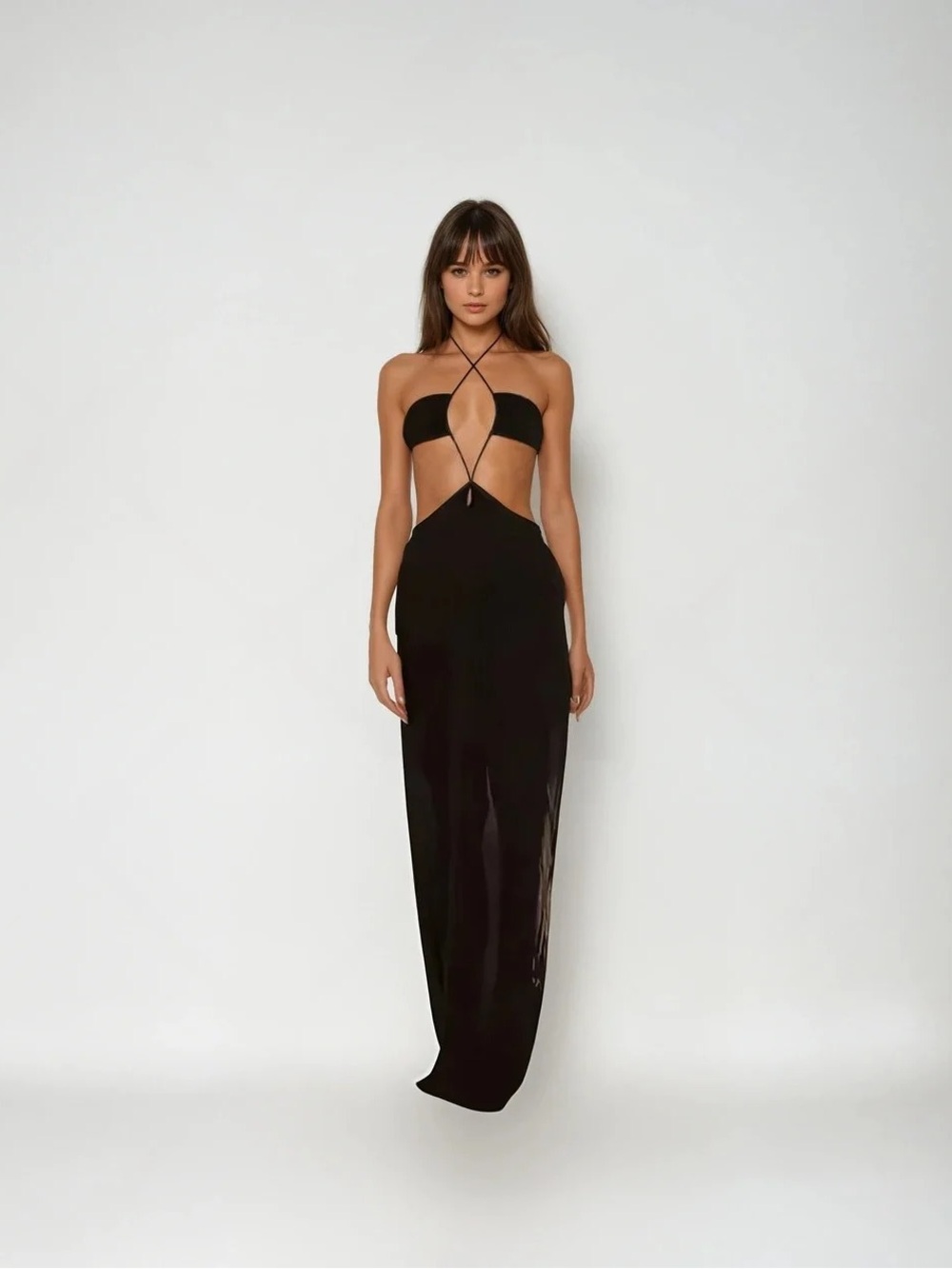 Black Cutout Halter Maxi Dress